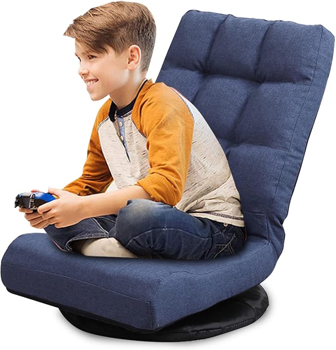 Swivel Floor Chair for Adults with Back Support Adjustable Floor Gaming Chair for TV, Reading, Playing Video Games,Floor Lounge Chair with Lumbar Support, Folding Design 8858Z(Blue)