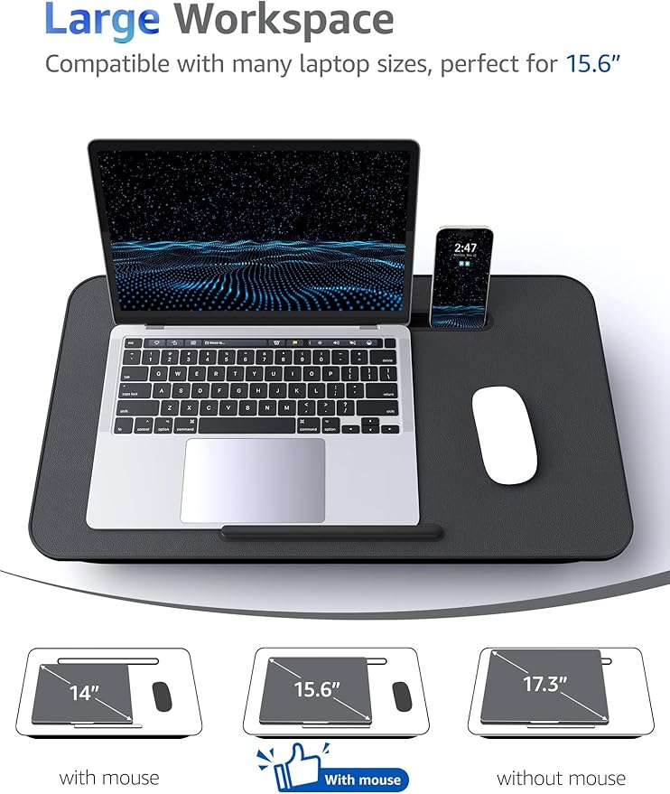 Lap Desk – L.DOCTOR Cushioned Lap Desks, Portable Laptop Desk for Bed, Couch & Floor, Washable Cushion, Built-in Phone & Tablet Slot, Fits 17.3" Laptop – Working, Writing, Gaming – Large, Black