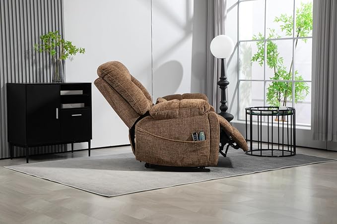 27in Extra Wide Recliner Chair for Big Man 400lbs, 4-Motor Power Lift Recliner Chair with Heat and Massage, Overstuffed Lay Flat Recliner with Hidden Cup Holder for Elderly, Brown