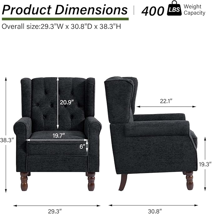 DREAMSIDEA Accent Chair, Upholstered Armchair with Button Tufted High Back & Solid Wood Legs, Comfy Wingback Reading Single Sofa Chair for Small Spaces, Living Room, Bedroom (Blue, Set of 2)