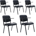 HNY Black Tablet Arm Chairs Set of 5, PU Comfort Office Waiting Room Guest Nesting Stacking Reception Chairs with Flip-Up Table Conference Chairs for School Classroom Training Meeting Room