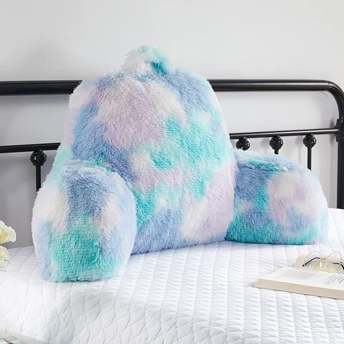 Jillche Bed Stylish Ross Fur Adults & Kids Reading Pillow, Cozy Soft Bed Wedge Pillow with Premium Stuffing, Pastel Back Support Pillow Gift, Sit up Bolster Pillow with Arms, Bed Chair Back Cushion