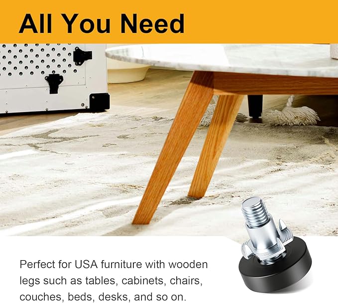 Mrosnail 16Pcs Adjustable Furniture Leveling Feet with T-Nuts, 1/4"-20 UNC Thread Screw-in Furniture Levelers for Chairs, Nightstands, Small Cabinets