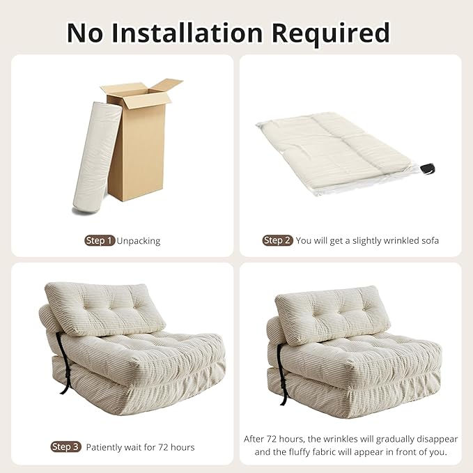 Convertible Sofa & Couch Bed - Oversized Adult Sleeper Chair & Bean Bag Chair, Foldable Floor Bed with Backrest, Comfortable Lazy Sofa for Bedroom, Living Room & Dorm (White, Single)