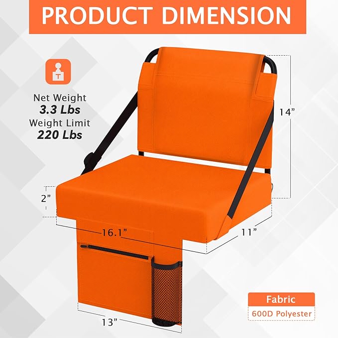 2pcs Stadium Seat for Bleachers with Back Support，Portable Bleacher Chairs with Back and Cushion，Includes Shoulder Strap and Cup Holder