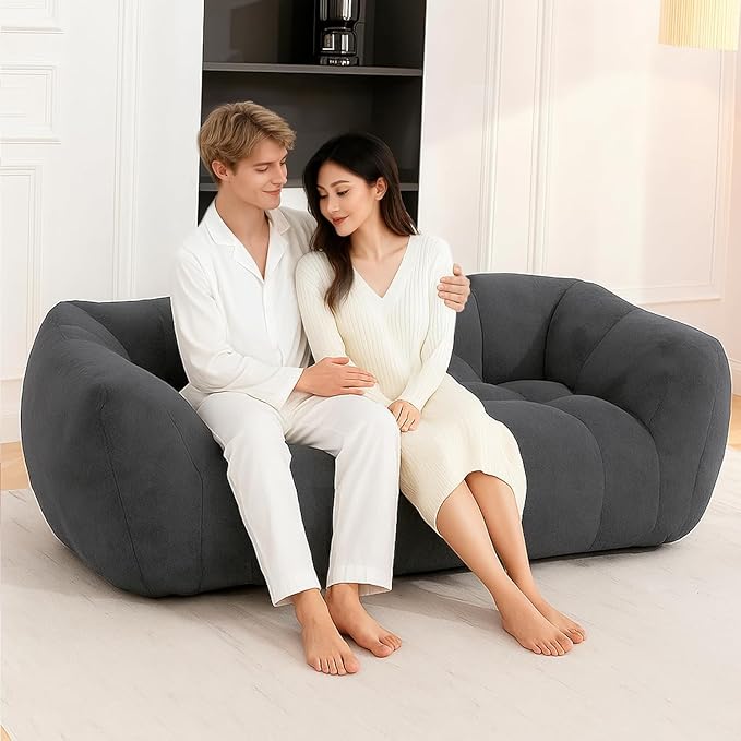 Bean Bag Chair, Giant Bean Bag Chairs for Adults Kids, Fluffy Loveseat Bean Bag Sofa with Armrest, Ultra Soft Love Seat Small Sofa Couch, Faux Fur Floor Chair for Living Room Bedroom, Grey