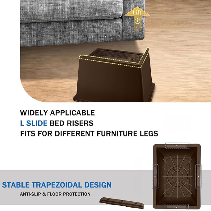 ANNKUT Bed Risers 6 Inch Heavy Duty,Oversized Couch Risers, Extra Wide Furniture Risers for Sofa Table Desk Headboard Chair Lifting,Rectangle Risering Blocks Support 6000 lbs(6 Pack Brown)