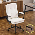 VINGLI Comfy White Leather Office Desk Chair, High-Back Support Ergonomic Computer Task Gaming Chair,with Removable wheels,360° Swivel,Adjustable Height,Flip-Up Arms,for Adults,Teen,Vanity,Home Office