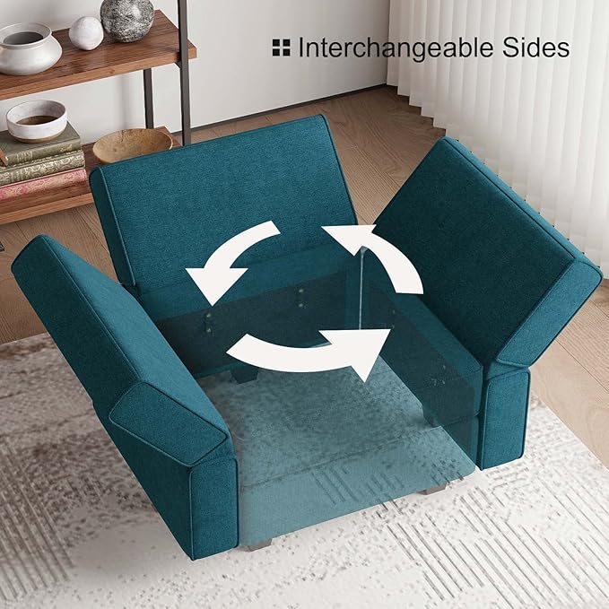Belffin Terry Fabric Modular Sectional Sleeper Sofa Bed with Storage Convertible Sectional Couches for Living Room 6 Seaters Peacock Blue Modular Sofa