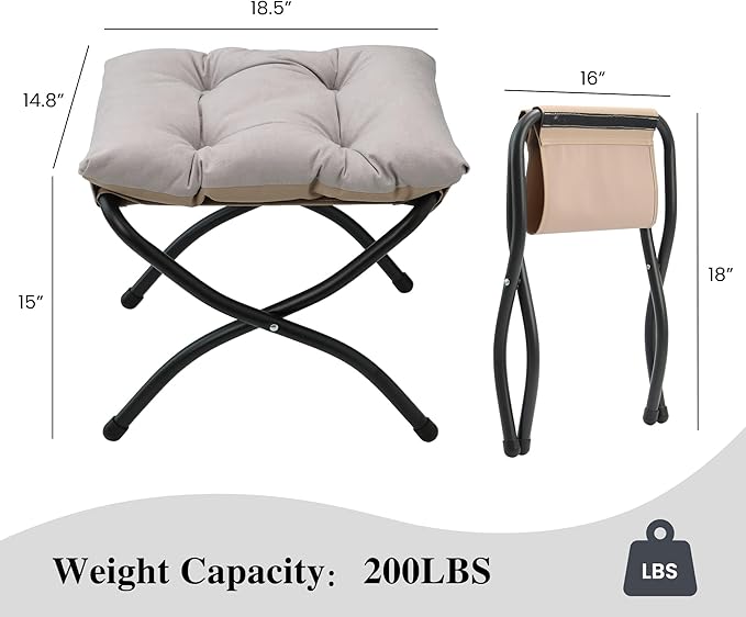 Mordchil HF 15"(H) Folding Ottoman, Foldable Footrest Stool, Portable Small Foot Stool for Couch, Collapsible Foot Rest Ottoman for Sofa, Accent Padded Ottomans for Home, Living Room, Light Grey