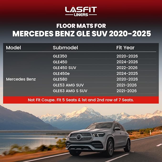 LASFIT Floor Mats & Cargo Mat for Mercedes Benz GLE SUV 2020-2026 350/450 / 450e / 580/53 AMG / 63 AMG S (Fit 5 Seats, Not Fit Coupe), All Weather TPE Car Mats for GLE Floor Liners & Trunk Mat