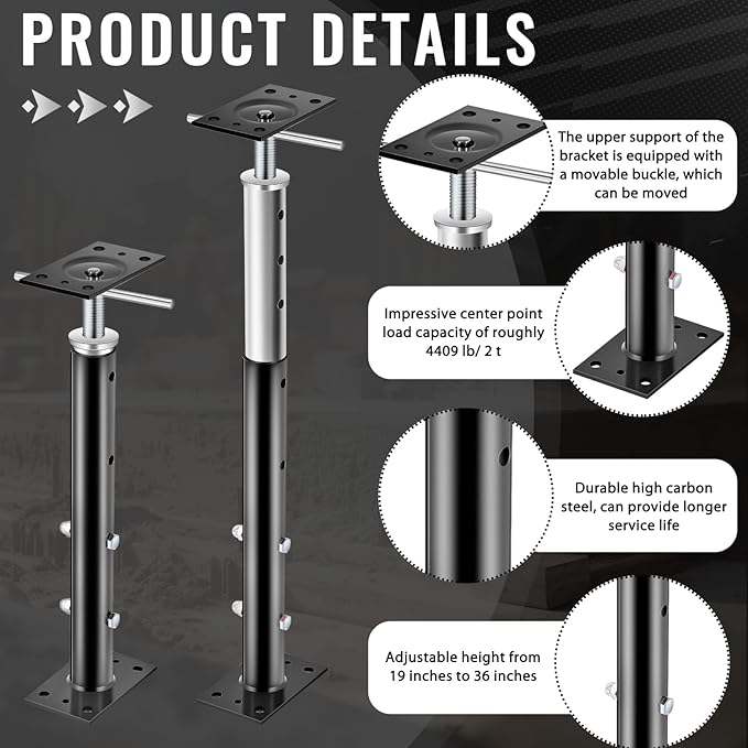Yaocom 4 Pcs Adjustable Jack Post, 19"-36" Height Range, Basement Floor House Screw Jacks for Lifting Joist Beam Brace for Cellar Ceiling, Center Point Load Capacity 11023 Lbs (Black)