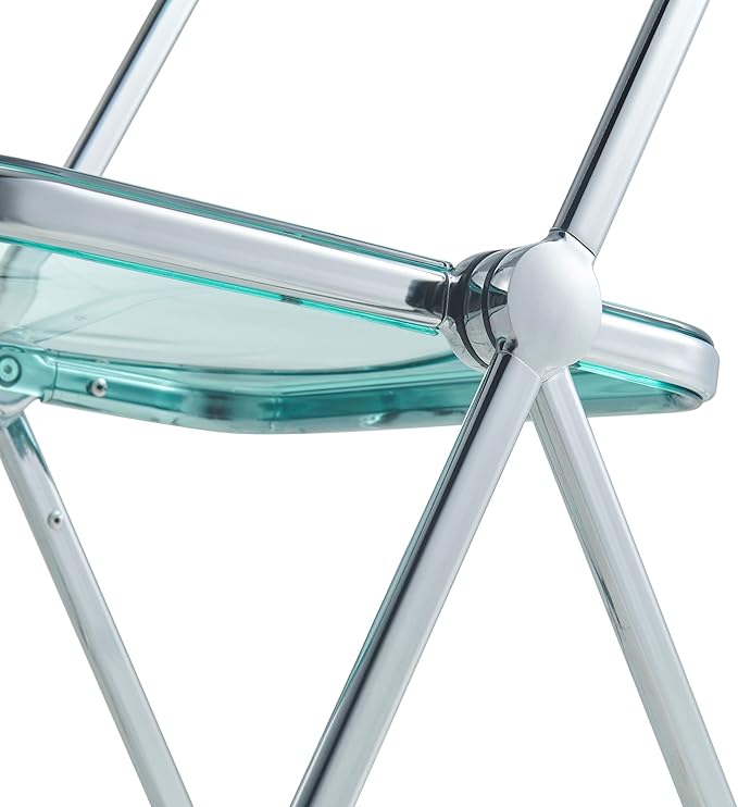 LeisureMod Lawrence Modern Clear Acrylic Folding Chair with Metal Frame, Space-Saving Transparent Seating for Dining Room, Home Office, Bedroom, Vanity or Small Spaces, (Jade Green, Set of 4)