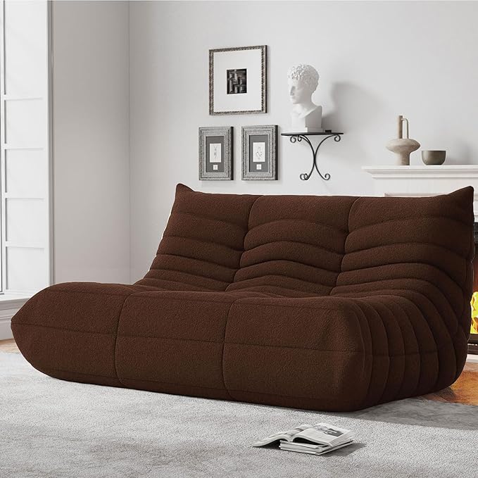 Bean Bag Chairs for Adults, Memory Foam Couch Loveseat Sofa Chair, Soft Teddy Material Cozy Comfy Reading Nook Chairs, Floor Chair for Living Room Bedroom Office(Coffee)