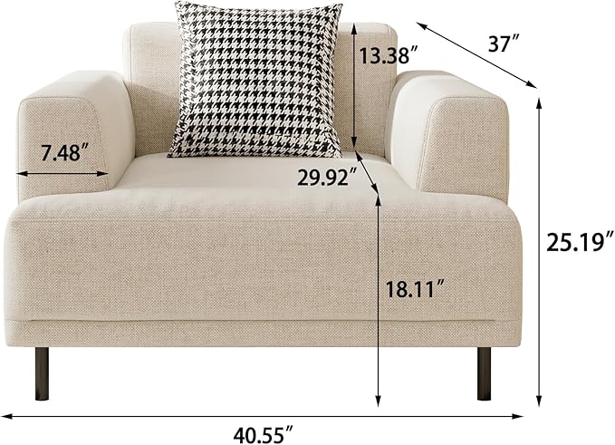 Mid-Century Modern 40.55" Wide Fabric Loveseat Sofa, Small Comfy Reading Chair for Living Room Bedroom, Ideal for Small Spaces, Beige Couch