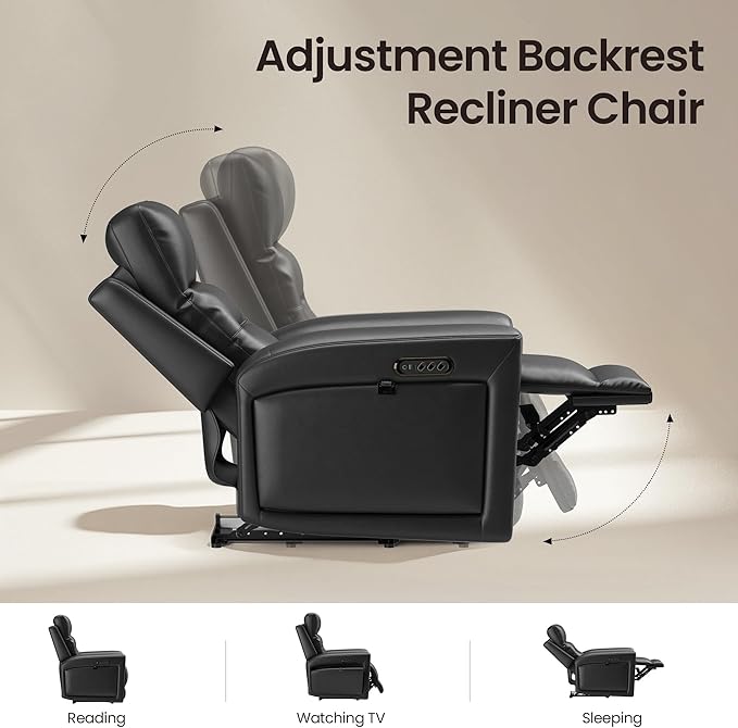 COLAMY Aura Triple Motors Power Recliner Chairs with USB and Type C Port, Home Theater Chair with LED Lights, Electric Wall Hugger Recliner for Living Room, Black