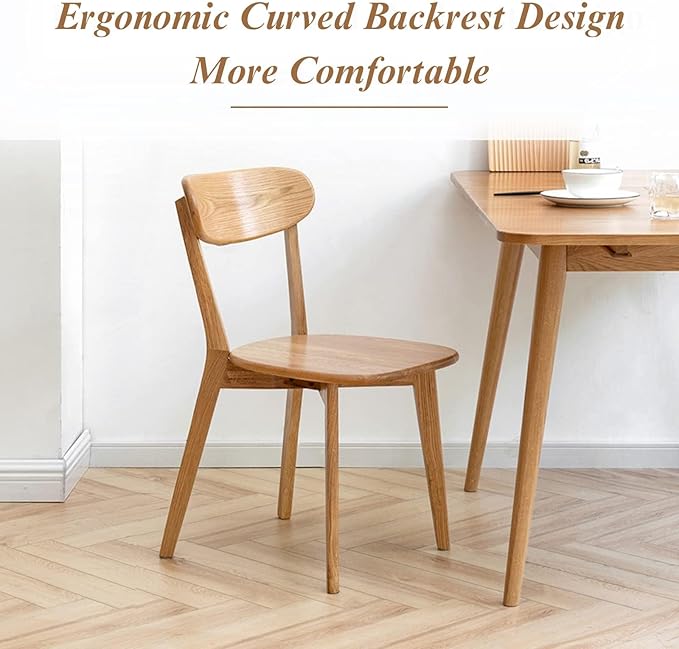 Bamskov 100% Solid Oak Wood Dining Chairs Set of 2 - Mid Century Modern Dining Chairs for Dining Room, Kitchen, and Living Room (Natural)