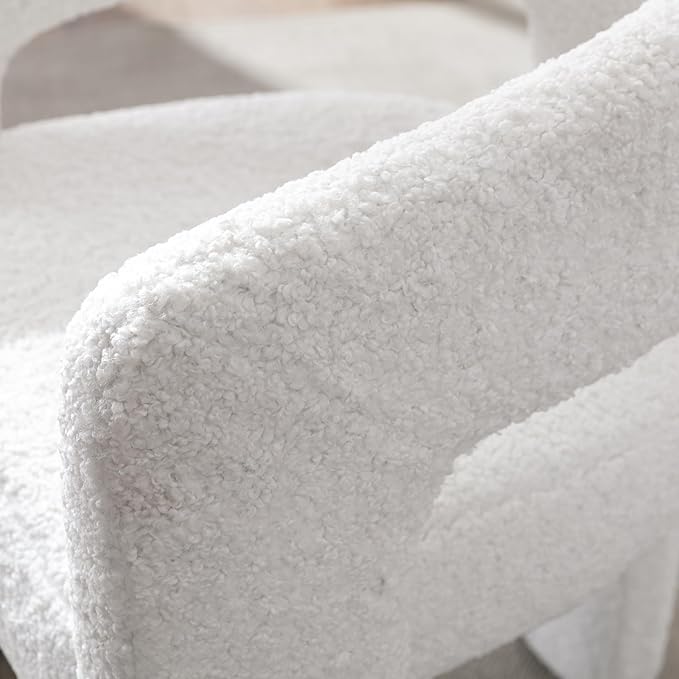 DAYALANE Modern Boucle Dining Chair, Sherpa Upholstered Accent Kitchen Chair with Arms Comfy Barrel Side Chair for Living Room/Home Office/Reception, White Fur