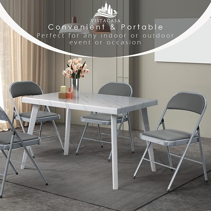 10 Pack Gray Padded Folding Chairs Set - Comfortable Stackable Portable Chairs for Indoor Outdoor, Events, Parties, Office, Wedding (PU Leather, Slate Gray,School Chair)