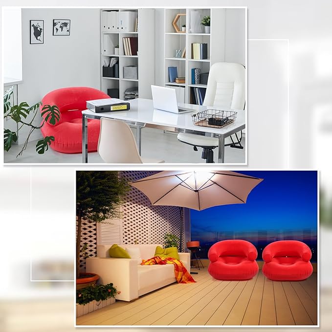 Threehoney 2 Pcs Inflatable Lounge Chair Deck Chair Lazy Sofa, Blow Up, Folding, Portable Couch for Home, Office Balcony, Floor Seating (Red)