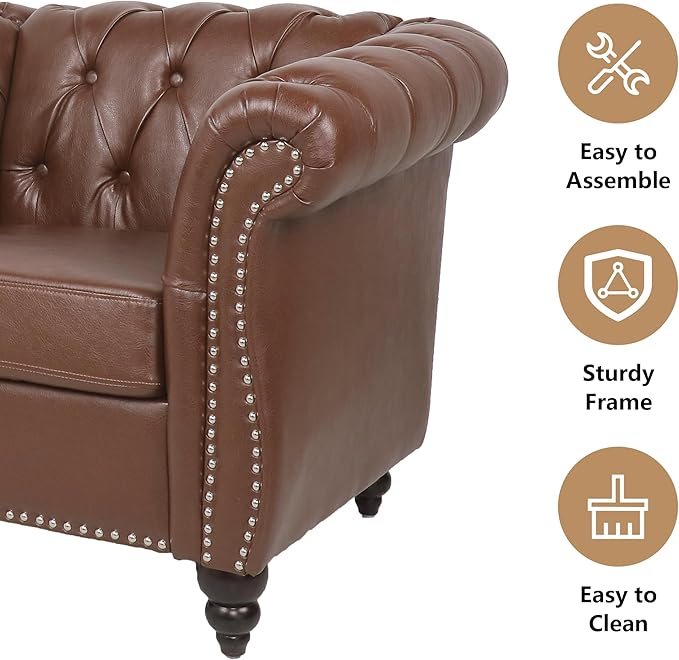 QHITTY Chesterfield Chair Accent Chair, Modern Leather Upholstered Sofa Chair with Tufted Back for Living Room Furniture (Dark Brown)
