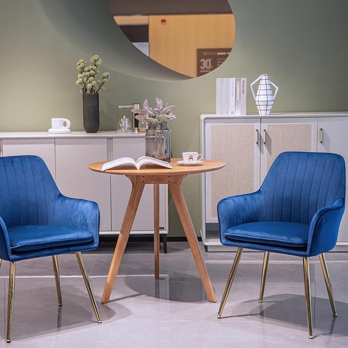Purgreen Velvet Dining Chair Set of 6 - Modern Mid-Back Accent Chair with Gold Plating Legs - Comfy Upholstered Chair for Living Room,Restaurant,Kitchen & Reception Room (Velvet Blue, Set of 6)