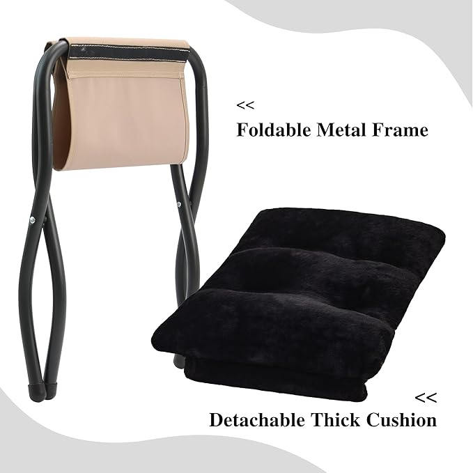 Mordchil HF 15"(H) Folding Ottoman, Foldable Footrest Stool, Portable Small Foot Stool for Couch, Collapsible Foot Rest Ottoman for Sofa, Accent Padded Ottomans for Living Room, Bedroom, Black