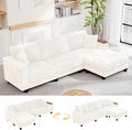 FurniMix 4-Seat Corduroy Sectional Sofa with Swappable Chaise, Soft Upholstery, Wide Seats & Armrest Storage,White
