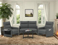 Tbillionnext 3-Piece Living Room Sofa Set, Faux Leather Loveseat & Accent Chairs Set of 2 with Hidden Foldable Tray & Side Pocket, Rear Contour Arm Design, Upholstered Sofa Set for Office, Gray