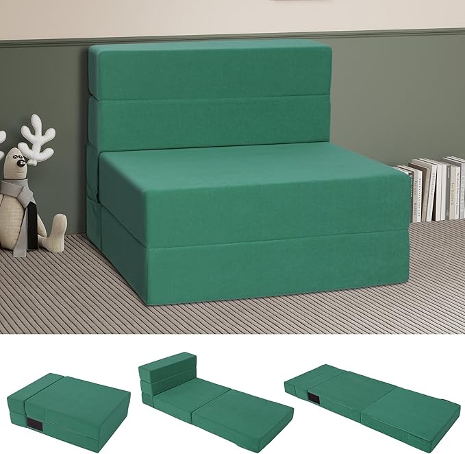 Folding Sofa Bed with Backrest 4 in 1 Convertible Sleeper Chair Memory Foam Fold Out Chair Bed Foldable Mattress Portable Floor Futon Sofa Couch for Living Room/Dorm/Guest Room/Home Office