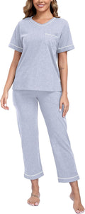 CF Women's 100% Cotton Pajama Sets Soft Short Sleeve Tops & Pants Comfy Sleepwear 2 Piece Lounge set with Pockets Loungewear