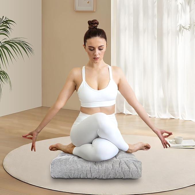 LYLNBYWK Meditation Floor Cushions, Thickened Floor Pillow for Adults, Large Square Pillows Seat Cushion for Tatami Living Room Yoga, Memory Sponge Block Added, 22x22 Inch, Grey