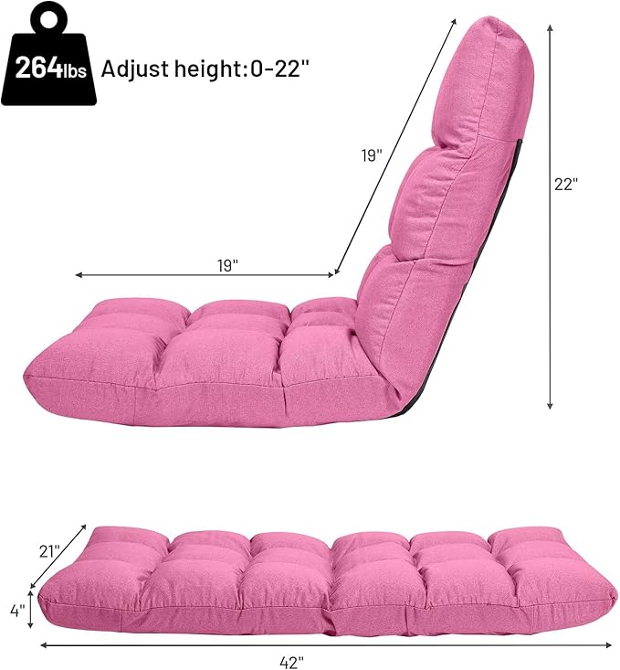 Giantex Floor Sofa Chair Video Gaming Chair with 14 Adjustable Position, Padded Back Support Floor Cushioned Seat, Folding Lazy Chair for Meditation, Reading, Watching, Living Room Recliner(Pink)