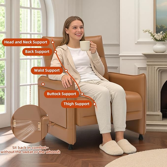 Upholstered Accent Sofas Set of 2, Modern Faux Leather Sofa Chairs with Hidden Foldable Tray & Side Pocket, Front Contour Arm Design, Small Accent Sofas for Small Spaces, Brown