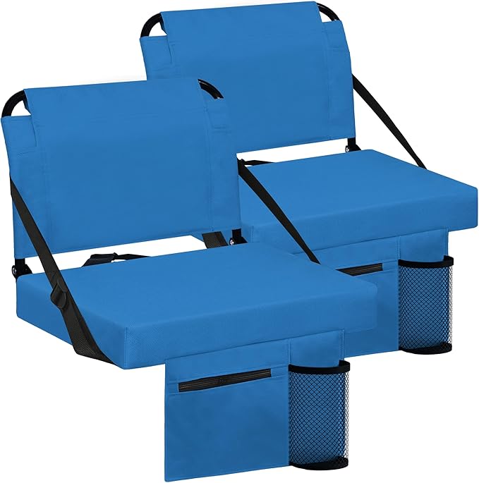 Stadium Seat for Bleachers with Back Support and Wide Padded Cushion Stadium Chair - Includes Shoulder Strap and Cup Holder