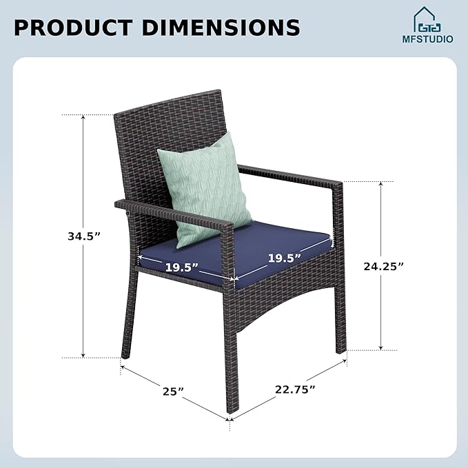 MFSTUDIO Patio Rattan Chairs Set of 2, Wicker Outdoor Dining Chairs Set of 2, All Weather Patio Armchairs w/Armrests, Steel Frame, Brown, 330lbs