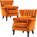 DM Furniture Velvet Accent Chairs Set of 2 with Arm Comfy Living Room Chair Mid-Century Modern Wingback Side Chair Single Sofa Couch for Bedroom Guest Room, Orange