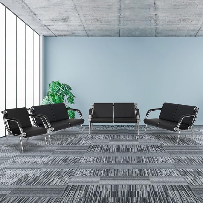 Kinfant Waiting Room Chair- Office Reception Furniture with Armrest and PU Leather Cushion, Office Guest Chair for Waiting Room Airport Hospital Bank Lobby, Black（7 Seat）