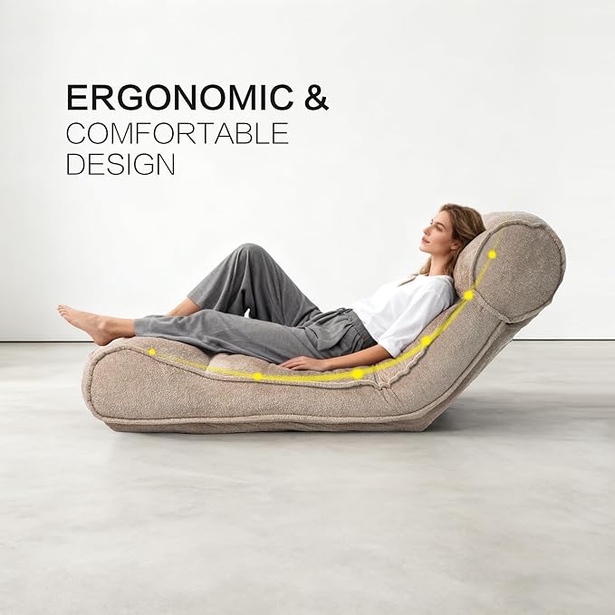 Lazy Floor Bed 83" – Extra Comfy Sleeper Chaise Lounge Chair Indoor, Adjustable Recliner Floor Lounger, Plush Futon Chair Bed for Yoga, Gaming, Meditation & Reading Nook (Recliner, Camel)