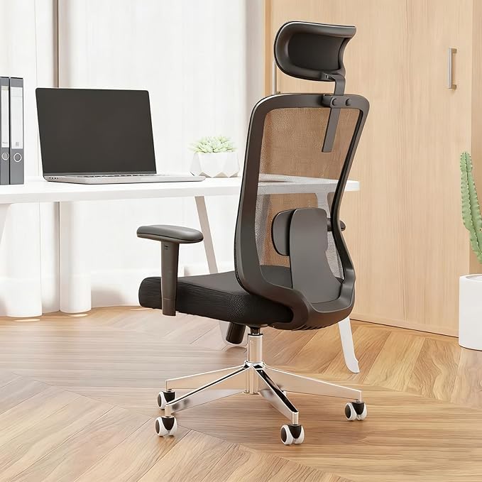 Ergonomic Office Chair with Adjustable Lumbar Support & Flip-Up Armrests - High Back Computer Desk Chair with Thickened Seat Cushion, Rolling Wheels for Home/Office Study Work (05black)