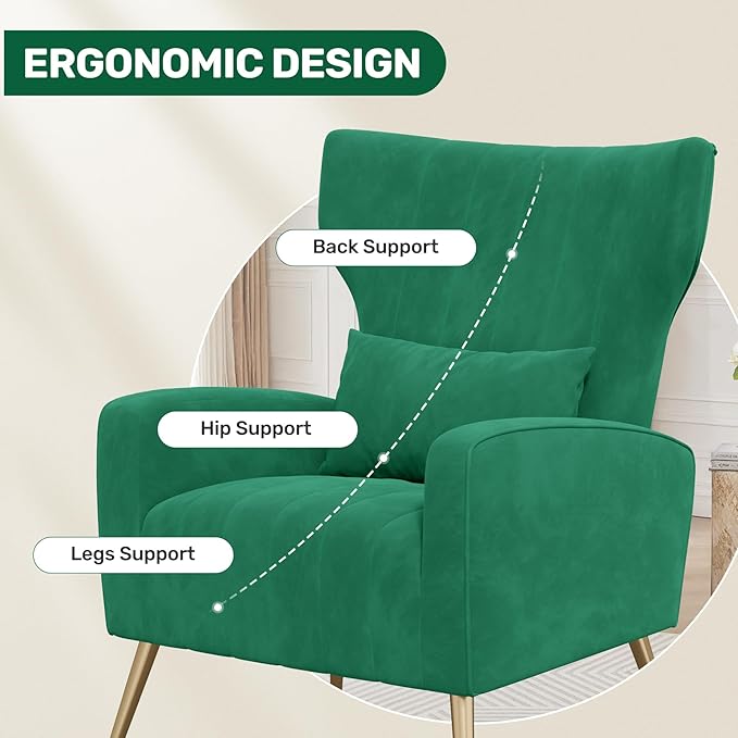 Nalupatio Modern Accent Chairs for Set of 2 Upholstered Velvet Fabric Reading Chair Mid Century Arm Chair Comfy Armchair for Living Room,Green
