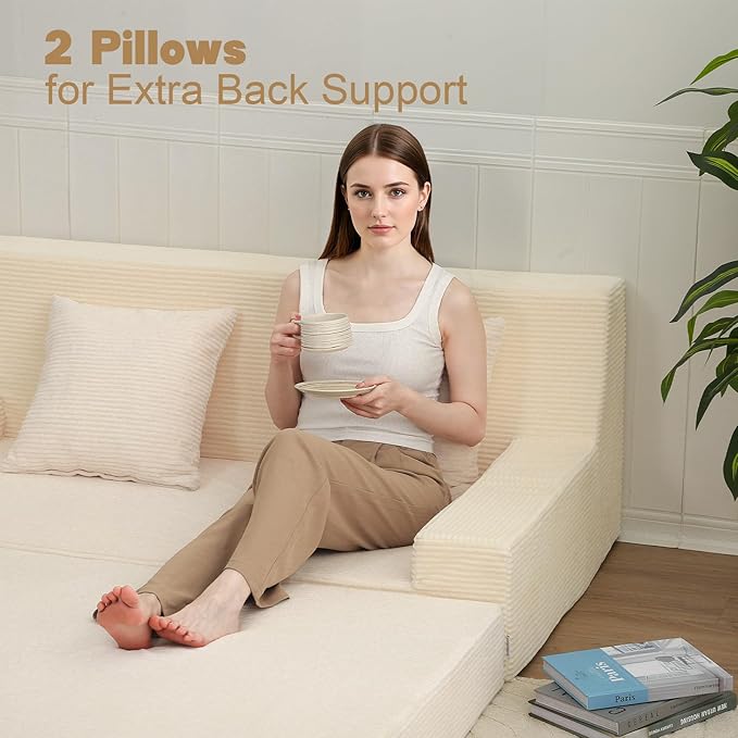 MeMoreCool Boneless Folding Queen Sofa Bed – Corduroy Convertible Sleeper Chair & Fold‑Out Futon for Living Room Guest Use