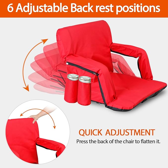 Smartxchoices 20.5"/24.5" Wide Stadium Seat Chair Bleacher Seats Padded with Back Support, Cushion, Arms, Pockets, Anchor Straps, Portable Folding Seat with Shoulder Straps