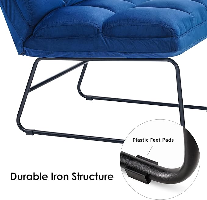 MCombo Velvet Accent Chair with Ottoman Set, Modern Armless Chair for Living Room, Bedroom, Small Space 0014 (Velvet, Blue)
