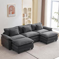 Oprisen 120" Modular Sectional Sofa, Comfy Cloud Couch Sectional Sofa with Ottoman, Chenille Sofa Sleeper Deep Seat Sofa with Throw Pillows for Living Room (Blue Gray, 120"- U Shape)