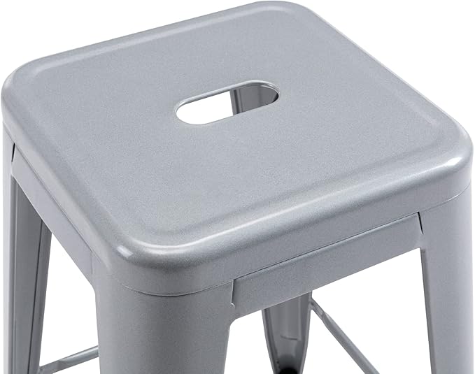 Vogue Furniture Direct 24" High Bar Stools Backless Silver Metal Barstools Indoor-Outdoor Barstools Counter Height Stools with Square Seat, Set of 2 - VF1571021