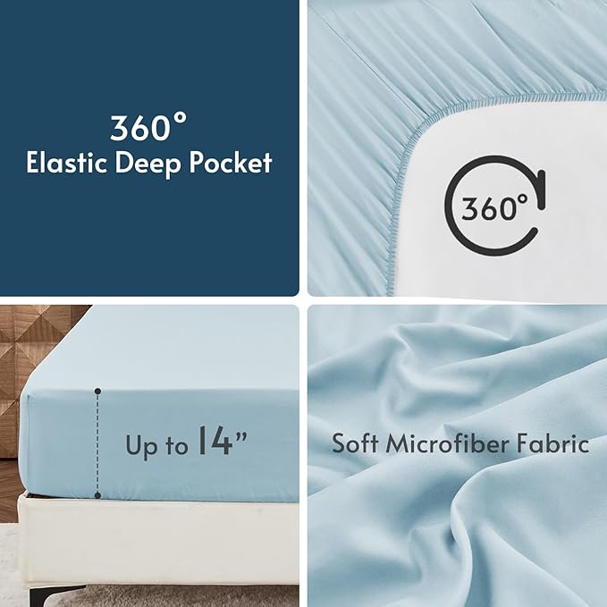 MUXHOMO 5 Pieces Twin Comforter Set, Reversible Bed in a Bag Twin Size, All Season Bedding Set with Comforter, Flat Sheet, Fitted Sheet, Pillowcases & Shams, Teal & Lake Blue
