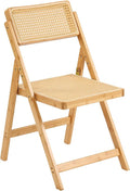 Furlide Rattan Folding Chair, Modern Mid Century Dining Chair Set of 1, Outdoor Bamboo Chairs for Bedroom Living Room Reading Room Dining Kitchen, Wood