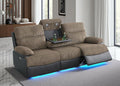 Toseslo Fabric Recliner Sofa, Living Room Furniture Sets, Reclining 3 Seats Sofa with Drop-Down Table, Power Recliner Couches with Cup Holders/Storage Console for House, Brown Grey