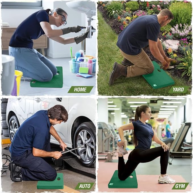 Rugged Rhino Heavy Duty Patent Pending Kneeling Pad, Shock Absorbent Thick Knee Pads, Holds Up to 300 lbs, Protect Knees from Hard Concrete Surfaces, for Mechanics, Yard Gardening, Gym, Pine Green